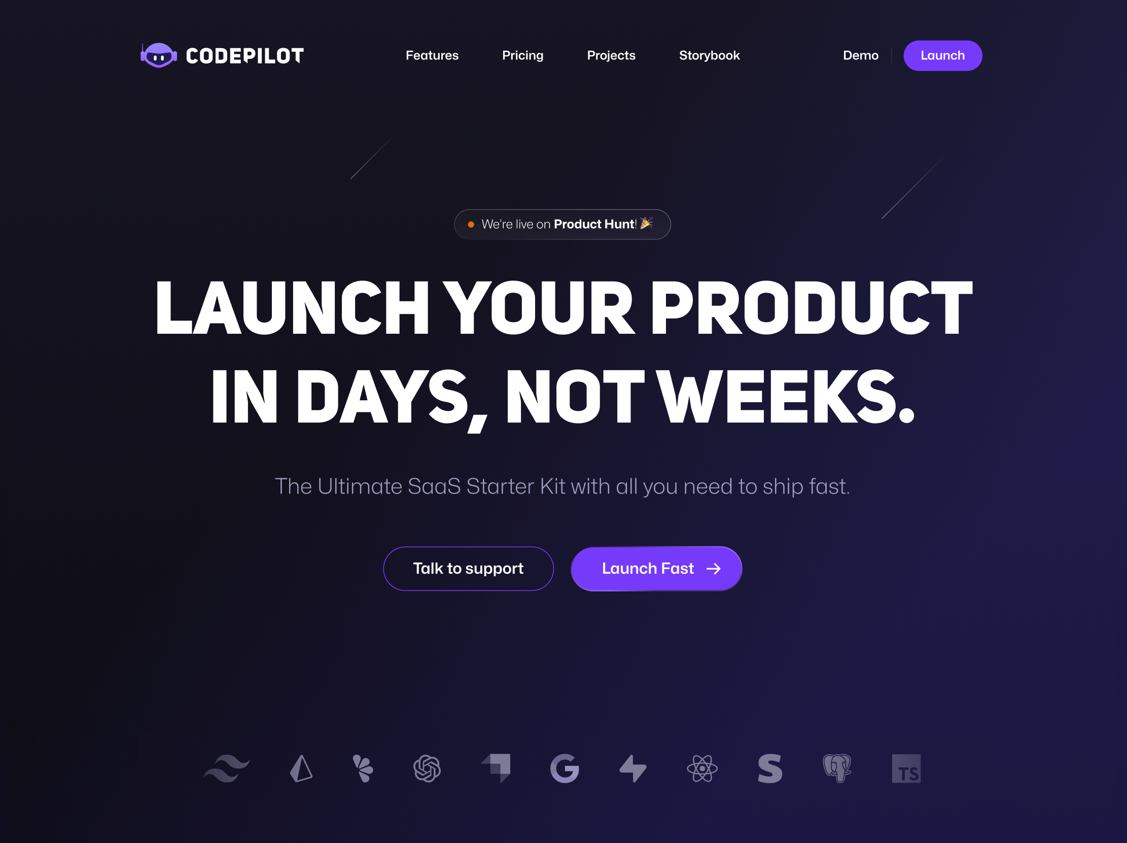 CODEPILOT - Ultimate SaaS Starter Kit LANDING PAGE boilerplate dark landing page saas simple starter kit ui web design website