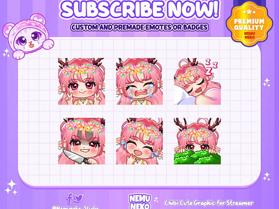 🩷Custom Chibi Girl Emotes by Nemuneko Studio🩷 animation branding chibi emotes custom design cute emotes design emotes design graphic design illustration open commission twitch emotes