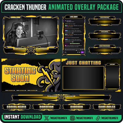 Stream overlay package | Cracken Thunder Stream Overlay thunderous graphics