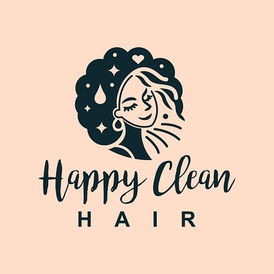Happy Clean Hair beautiful logo beauty logo clean hair lady fashion logo feminine logo girly logo hair clean hair wash logo makeup logo