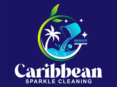 Caribbean Cleaning Logo beach logo bucket logo caribbean caribbean clean logo cleaning logo eco logo fresh cleaning ocean logo palm tree sea cleaning water splash logo