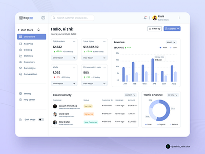 Store dashboard | web app artistic rishi dashboard dashboard design design ecommerce graph chart illustration online shop orders product revenue rishikesh malviya saas saas product sales store dashboard traffic ui uiux ux