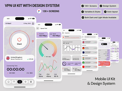 VPN Mobile App UI Kits + Design System 3d animation branding design graphic design logo mobile app mobile app design motion graphics productdesign ui ui ux ui ux vpn vpn mobile app vpn mobile app design vpn uiux design