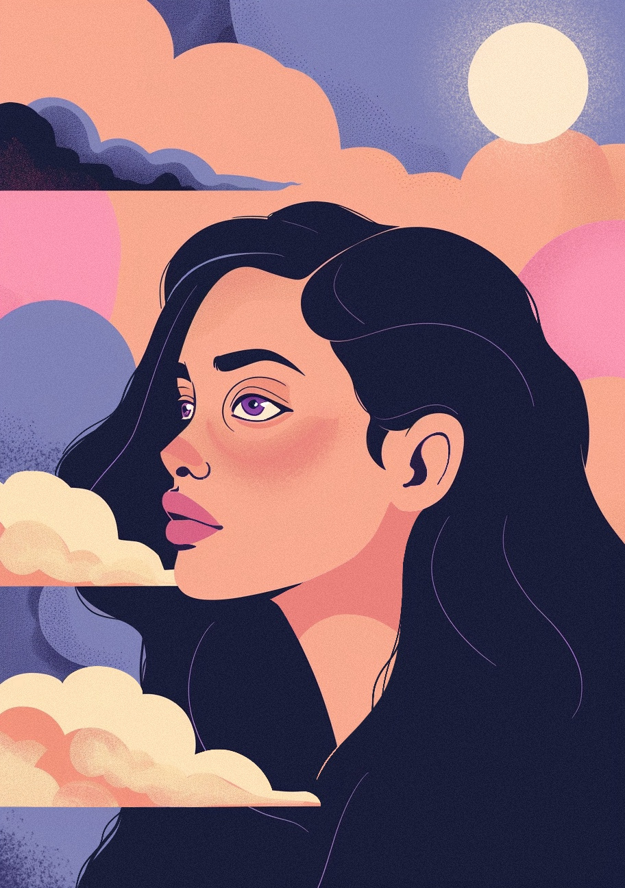 In The Clouds art beautiful girl beauty brunette clouds digital art eyes girl graphic design hair illustration illustrator lips portrait portrait art procreate vector woman yang lady