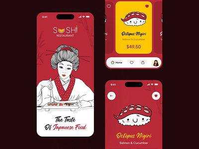 Sushi App UI Design app applicationdesign branding design foodapp graphic design illustration japanese logo sushi sushiapp typography ui uidesign uiux uiuxdesign ux uxdesign vector websitedesign