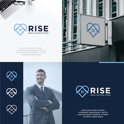 Rise real estate team aplikasi branding designs graphic design logo love realestate technology vektor