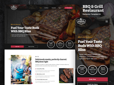 Web Design for BBQ and Grill Restaurant barbeque bbq bright business cafe catering culinary eatery elementor events food food delivery fun grill luxury meat modern restaurant taste template kit