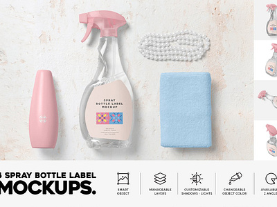 Spray Bottle Label Mockups bottle branding design graphic design gun label liquid logo mock mockup presentation product mockups scene showcase spray sticker up water