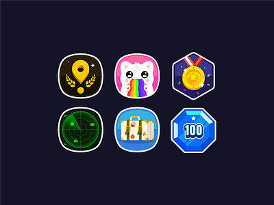 Achievement badges achievement badge cat location medal pin prize radar rainbow space suitcase trophy