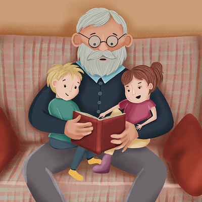 illustration grandfather with grandchildren illustration illustrator procreate