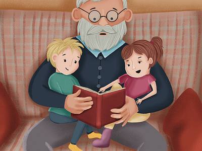 illustration grandfather with grandchildren illustration illustrator procreate