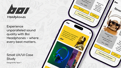 BOI Headphones | Small UX/UI Design Case Study | UX/UI abstract app design brand identity branding figma graphic design illustration logo logo design minimal ui ui designer ui design uiux uiux ux ux research uxui uxui case study vector