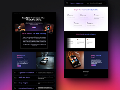 Break Free from Social Media Addiction: Landing Page Design addicted app addiction awareness app design app landing page break free from screens digital detox digital wellbeing healthy screen time landing page design mental health app productivity app screen time reduction social media addiction tech wellness ui ux design
