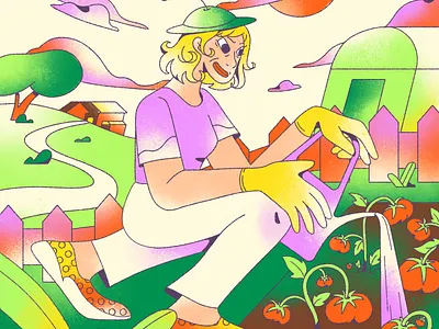 Garden 2d art bright character colorful cute design digital drawing flat illustration garden gardener graphic art illo illustration nature plants texture vegetables woman