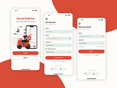 Swad Delivry App Design 001 appdesign challenge001 dailyui dailyuichallenge dailyuichallenge001 delivery deliveryapp design fooddelivery mobapp mobileapp mobileapplication signin signup swad swad delivry ui uidesign uxdeisgn