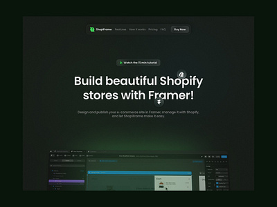 Shopiframe Hero Section dark framer green hero landing ui website