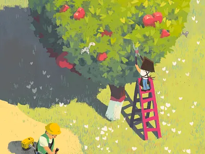 Pruning gardener grass green heart illustration nature peace tree