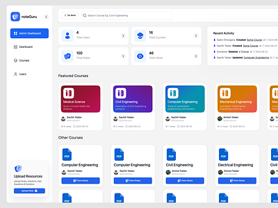 NoteGuru: Centralized Hub for Learning Resource app dashbooard design modern ui ux website
