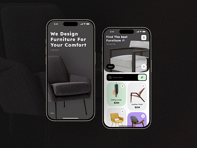 Furniture App Design chair darktheme design dribbble best shot figma furniture furnitureapp graphic design ui uiux ux