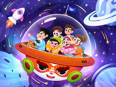 Galactic Adventures : A Stellar Voyage adventure aero space astro character children cosmos futuristic galaxy gradient illustration outer space planet procreate rocket sci fi ship space star universe website