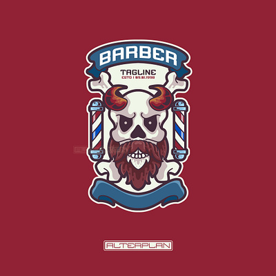 Barber Skull Emblem Badge animals branding illustration logo skull