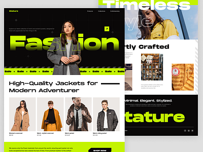 Stature - Jackets black branding brutalism clothing design e commerce fashion funky future jackets landing page neon ui website