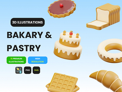 🍰 15 Bakery & Pastry 3D Illustrations & Icons from Pixel Craft 3d illustrations app apple icons bakery branding branding design graphic design illustration pastry icons