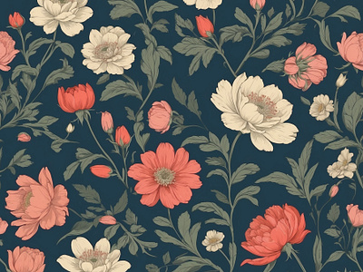 Enchanted Bloom: Classic Floral Pattern antique floral artistic nature botanical art botanical illustration classic botanical decorative flowers elegant floral design floral print floral wallpaper luxury floral nature pattern red flowers romantic garden textile pattern timeless floral vintage floral warm floral