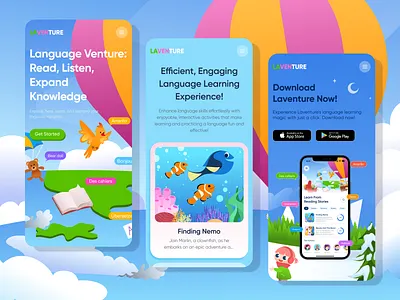 Laventure - Language Learning App Website 2d illustration app design e learning app edu education education app graphic design homepage illustration illustration app illustration kid education landing page mobile online course study ui uxui vector web