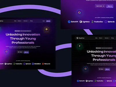Dark Gradient Hero Sections branding dark dark gradient dark mode design glassmorphism gradient hero section ui ui design web design website design