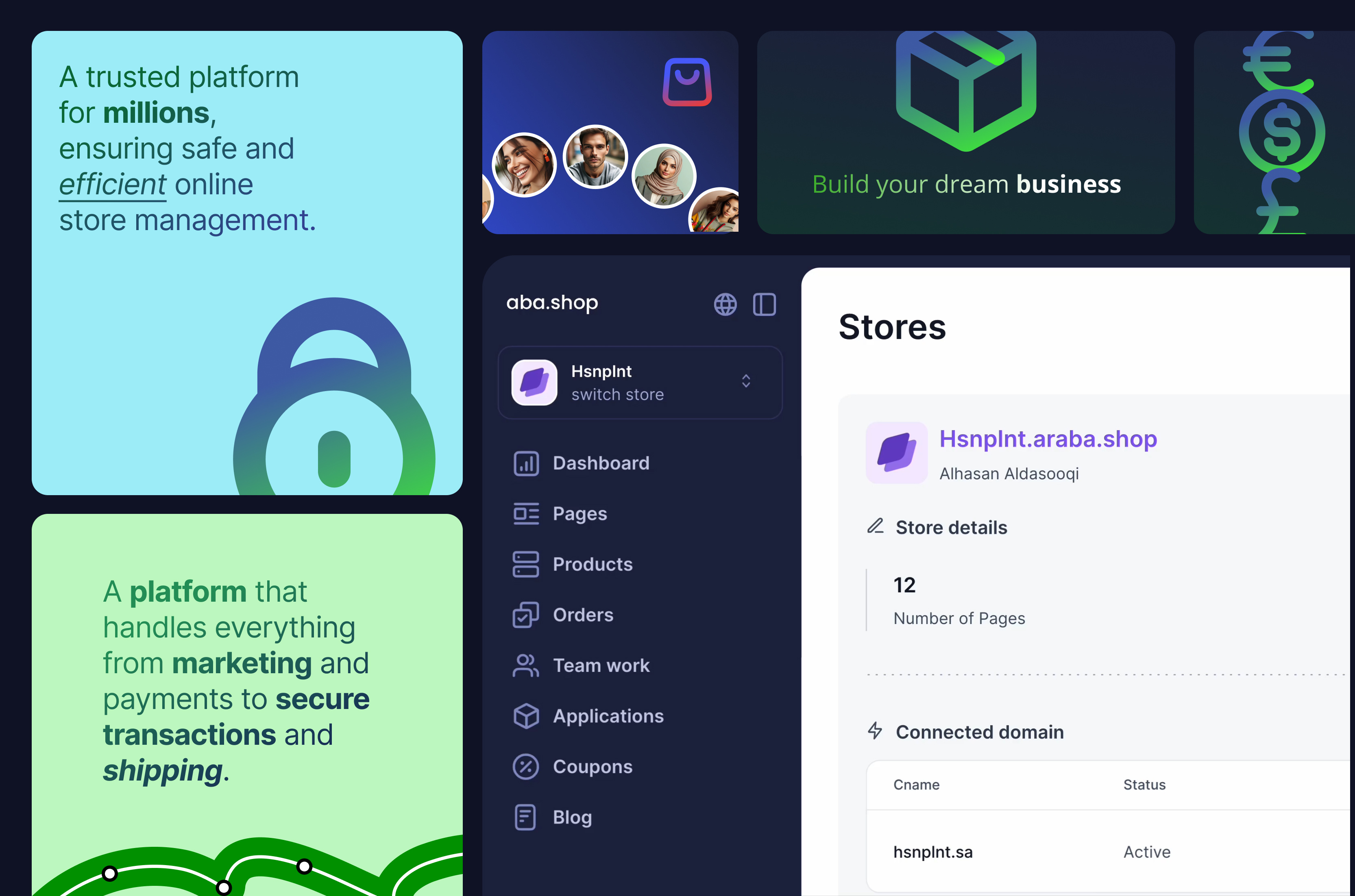Build Your Business application cart design platform secure shipping shopping transfer ui users ux web