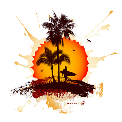 Tropical sunset beach design drawing icon illustration illustrator logo sun sunset surf vector