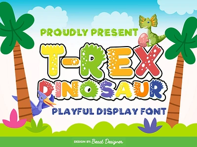 T-Rex Dinosaur Font by Beast Designer baby dinosaur font dinosaur font dinosaur graphic font display font graphic design kids font t rex font trex font