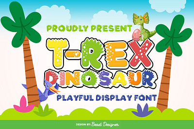 T-Rex Dinosaur Font by Beast Designer baby dinosaur font dinosaur font dinosaur graphic font display font graphic design kids font t rex font trex font