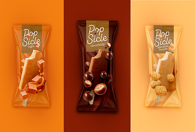 Packaging desig for 3 distinct flavors of the PopSicle ice-cream branding graphic design illustration packaging design
