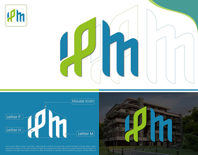 HPM Letter Mark Logo brand identity branding design flat logo graphic design hpm logo letter mark logo lettermark logo logo design minimalist logo properties logo real estate logo vector