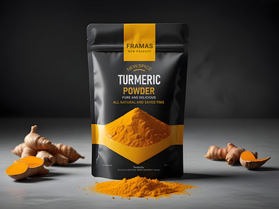 Turmeric powder spice pouch label gdkawsar label design packaging dersin pouch packaging spic label spice design top pouch label turmeric pouch label turmeric powder