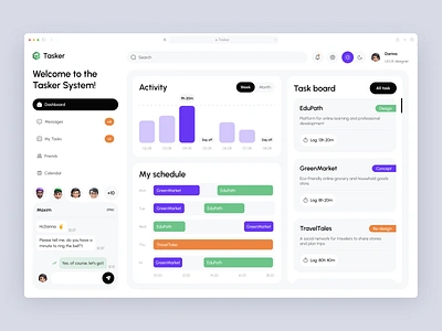 Tasker - Management and productivity platform admin panel b2b charts clean dashboard management minimal platform product design saas task ui web design