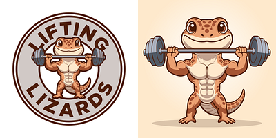 Lizards cartoon logo mascot reptile weightlifting