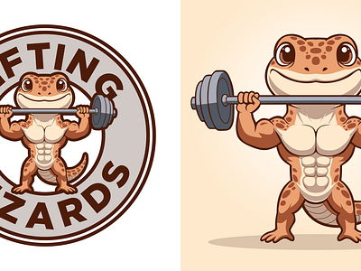 Lizards cartoon logo mascot reptile weightlifting