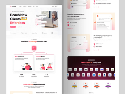 Mailforge - Solo & Agency Marketing Website agency animation animation saa campaign clean digital email landingpage marketing pink red saas landing page saas marketing saas web solo ui uiux vektora web design web marketing