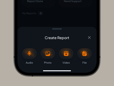 VO - Create Report create post create report dark mode dark theme gradient mobile mobile app mobile dark mode product design project type uiux