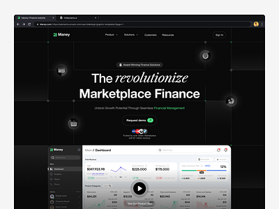 Maney - Finance website landing page b2b dark mode dashboard detailed finance graphic design hidaytama landing page money saas slabdsgn uiux web design website