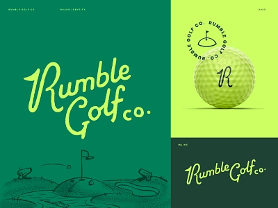 Rumble Golf Brand Identity gold branding golf golf ball golf brand golf identity golf logo hand lettering lettering ligature logo logotype rumble rumble golf script type typography wells wells collins wordmark