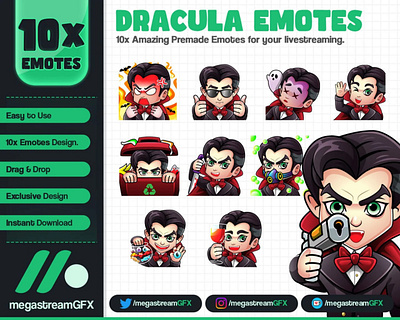 10x Dracula twitch emotes - Horror Emotes - Halloween Emotes ghost emotes