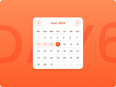 Date Picker UI Element Design calendar date picker date picker ui orange screen ui ui component ui design ui elemen ui kit uiux design