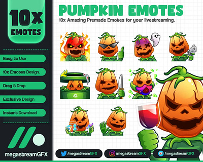 10x Pumpkin twitch emotes - Horror Emotes - Halloween Emotes halloweenpumpkin