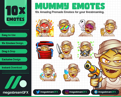 10x Mummy twitch emotes - Horror Emotes - Halloween Emotes ghost emotes