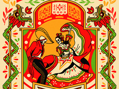 MÉXICO - LINDO fire flowers graphic design mexico prehispánic vector