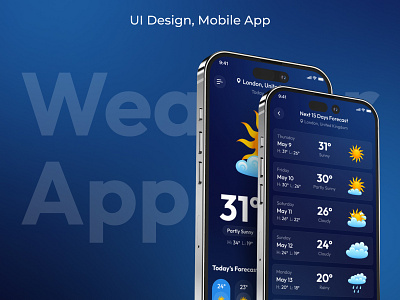 Weather - Mobile App UI branding celcis fahrenheit forecast app forecasting temperature ui weather app weather app ui weather forecast